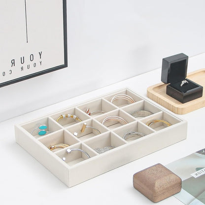 Bedside Organizer - Multi-use Nightstand & Desk-top Catchall Tray for Jewelry, Sunglasses, Phone, Watch, Perfume, Lipstick (Beige 3Grid)