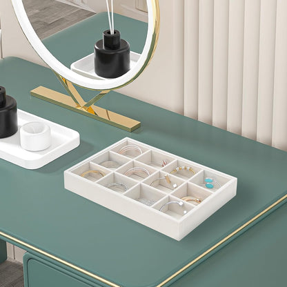 Bedside Organizer - Multi-use Nightstand & Desk-top Catchall Tray for Jewelry, Sunglasses, Phone, Watch, Perfume, Lipstick (Beige 3Grid)