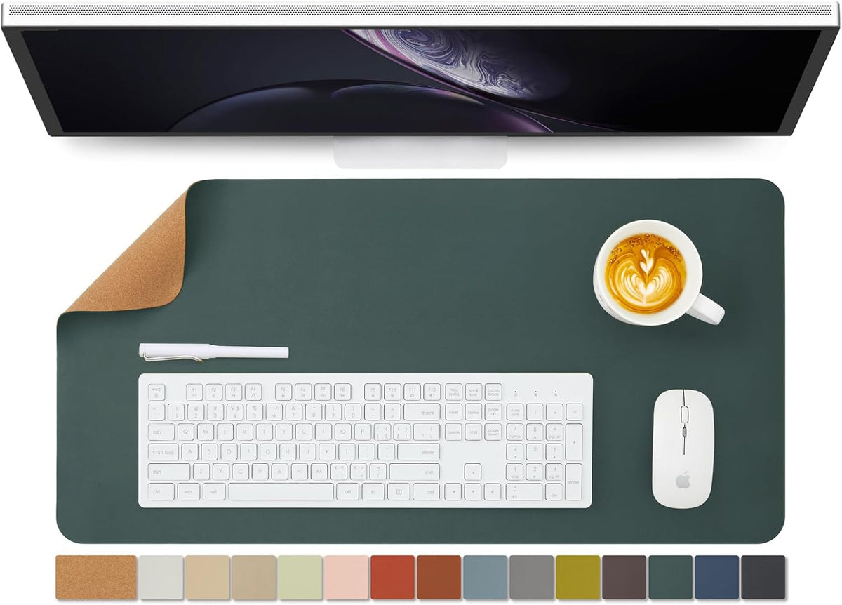 Large Cork Desk Mat - 47.2"x 17" Desk Pad for Office and Home - Ideal for Large Mouse Pad and Desk Mats on Top of Desks(Dark Green)