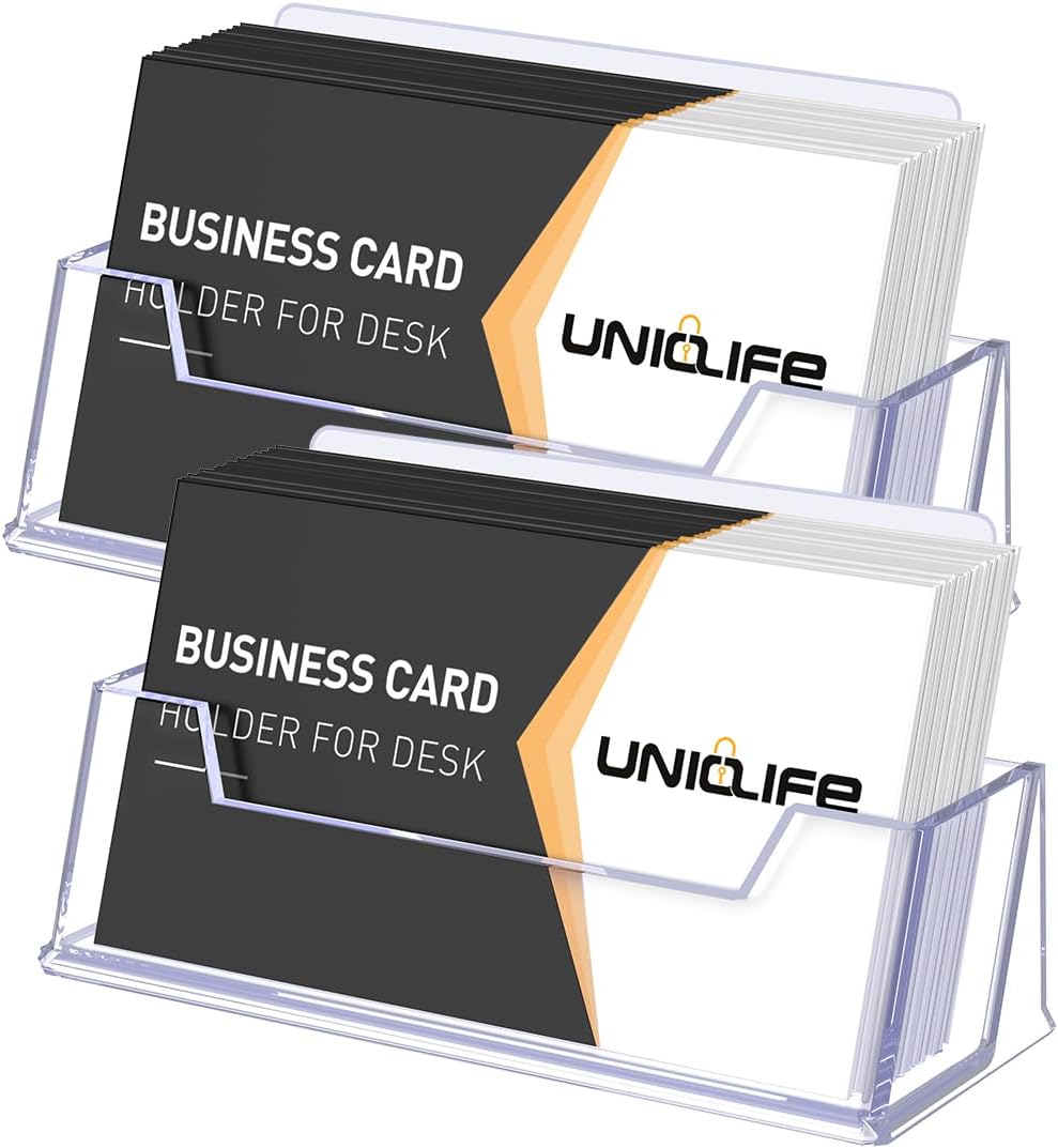 Uniclife Acrylic Business Card Holder for Desk 1 Slot Clear Business Card Display Stand for Men & Women Desktop Business Card Organizer Card Stand for Office Home Exhibition, 60 Card Capacity