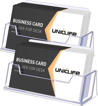 Uniclife Acrylic Business Card Holder for Desk 1 Slot Clear Business Card Display Stand for Men & Women Desktop Business Card Organizer Card Stand for Office Home Exhibition, 60 Card Capacity