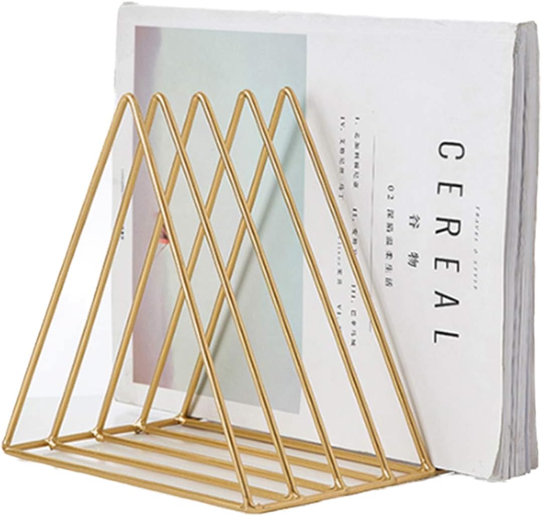 QPEY Triangle File Holder,5 Slot Metal Vinyl Record Stand Holder Magazine Newspaper Holder Photography Props for Office Home 1 Pc (black)