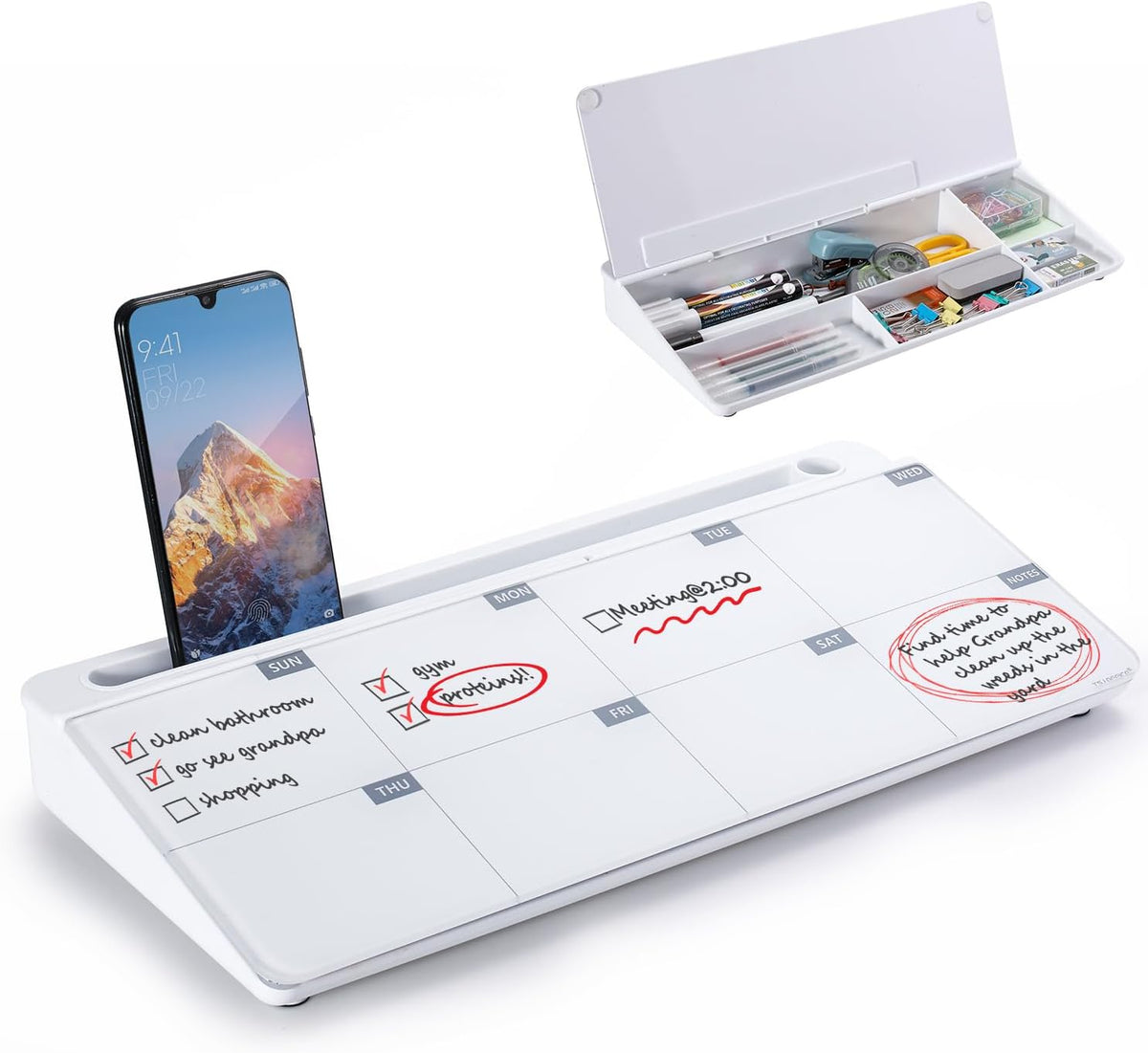 TSJ OFFICE Desktop Whiteboard Dry-Erase-Board - Computer Keyboard Stand White Board Surface Pad with Drawer, Desk Organizers with Accessories for Office, Home, School Supplies - Black