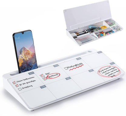 TSJ OFFICE Desktop Whiteboard Dry-Erase-Board - Computer Keyboard Stand White Board Surface Pad with Drawer, Desk Organizers with Accessories for Office, Home, School Supplies - Black
