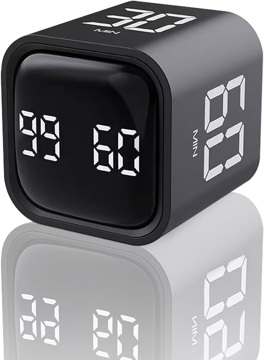 EooCoo Digital Timer College School Supplies, Gravity Pomodoro Cube Rotation, Countdown Productivity Kitchen Timer 5/10/30/60 Mins for Meeting, Back to School Gift, ADHD Tools, Office Desk Decoration