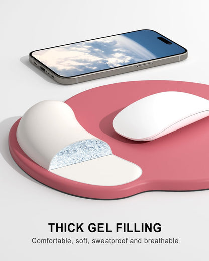 Ergonomic Mouse Pad with Wrist Rest, Comfortable Silicone Non-Slip Computer Pain Relief Gel Mouse Mat with Wrist Support for Gaming, Work, Office, Women & Men, Cute Pattern, Beige