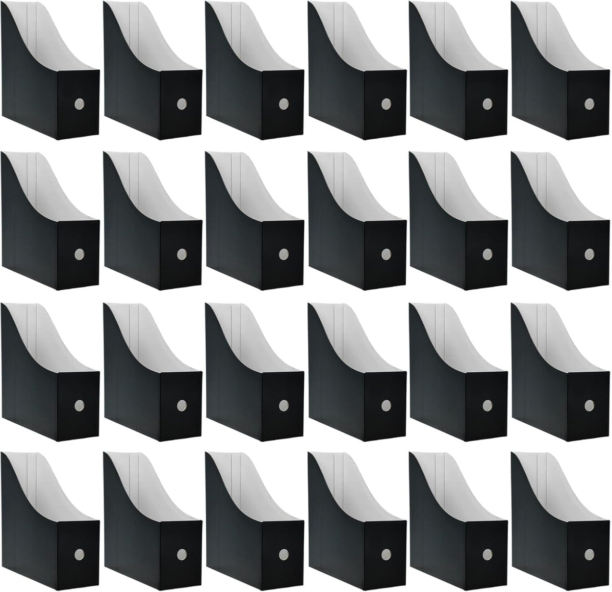 Limitliho 24 Pack Black Cardboard Magazine Holder, Sturdy Book Bins for Classroom Library, 10.6'' ×10.2'' ×3.5'' Inch Vertical File Folder Box