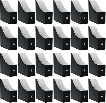 Limitliho 24 Pack Black Cardboard Magazine Holder, Sturdy Book Bins for Classroom Library, 10.6'' ×10.2'' ×3.5'' Inch Vertical File Folder Box