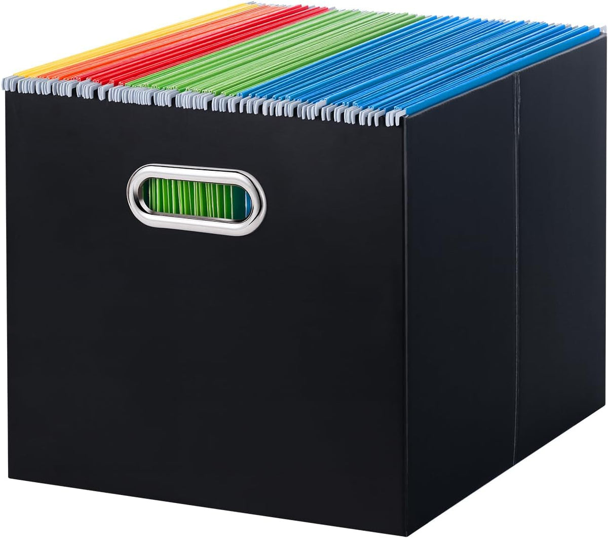 Oterri File Organizer Box, Portable Collapsible Cardboard File Folder Organizer with Handle for Letter Size Hanging Files, Document Storage Box for Home Office & Classroom (Pink)