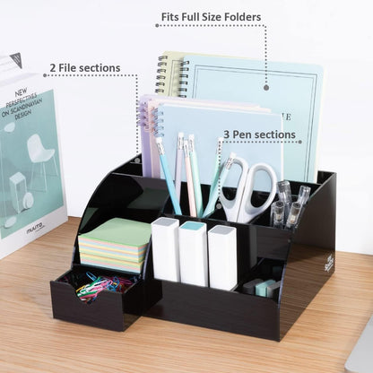My Space Organizers Clear Acrylic Desk Oganizer, 9 Compartments, Office Supplies and Desk Accessories Organizer, Home Decor Desktop Organizer (Clear)