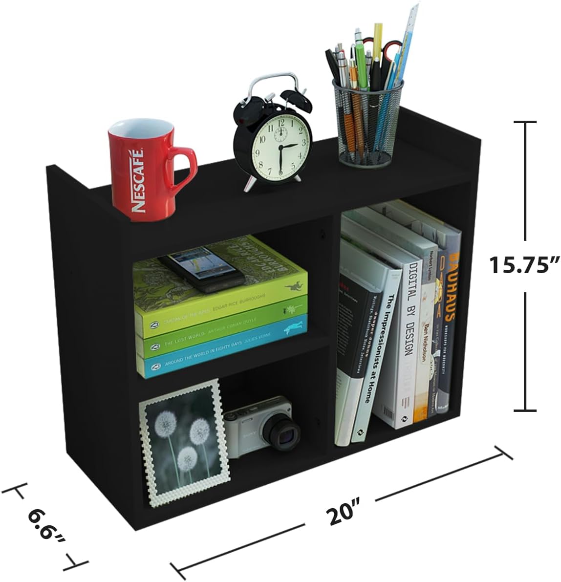 Jerry & Maggie Desktop Organizer Office Storage Rack Adjustable Wood Display Shelf Free Style Double H, Multi-Functional Mini Bookshelf for Desk Natural Stand (White)