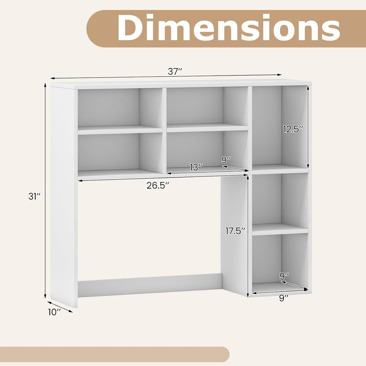 Desktop Bookshelf, Countertop Storage Hutch with 5 Shelves for Computer Desk, Desk 3-Tier Display Rack, Multipurpose Wood Desktop Hutch Storage Organizer for Dorm Office Home