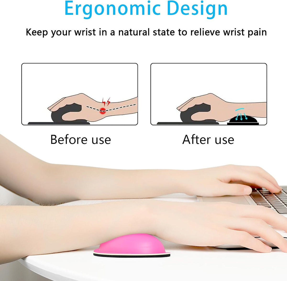 Mouse Wrist Rest, Ergonomic Memory Foam Mouse Wrist for Computer Desk Mats Support, PU Leather Hand Rest Pad Cushion for Gaming, Laptop, Men, Women, Pain Relief & Easy Typing, Black