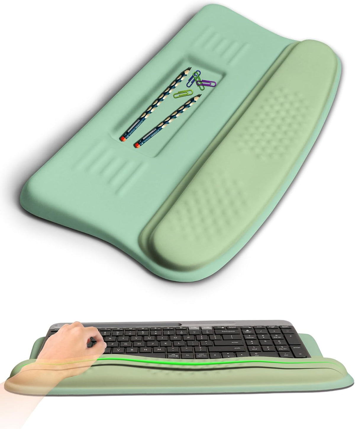 Ergonomic Wave Wrist Rest with Keyboard Stand, Cushioned Palm Rest, Comfortable Integrated Memory Foam for Natural Typing and Relieve Wrist Pain, Dark Night Black