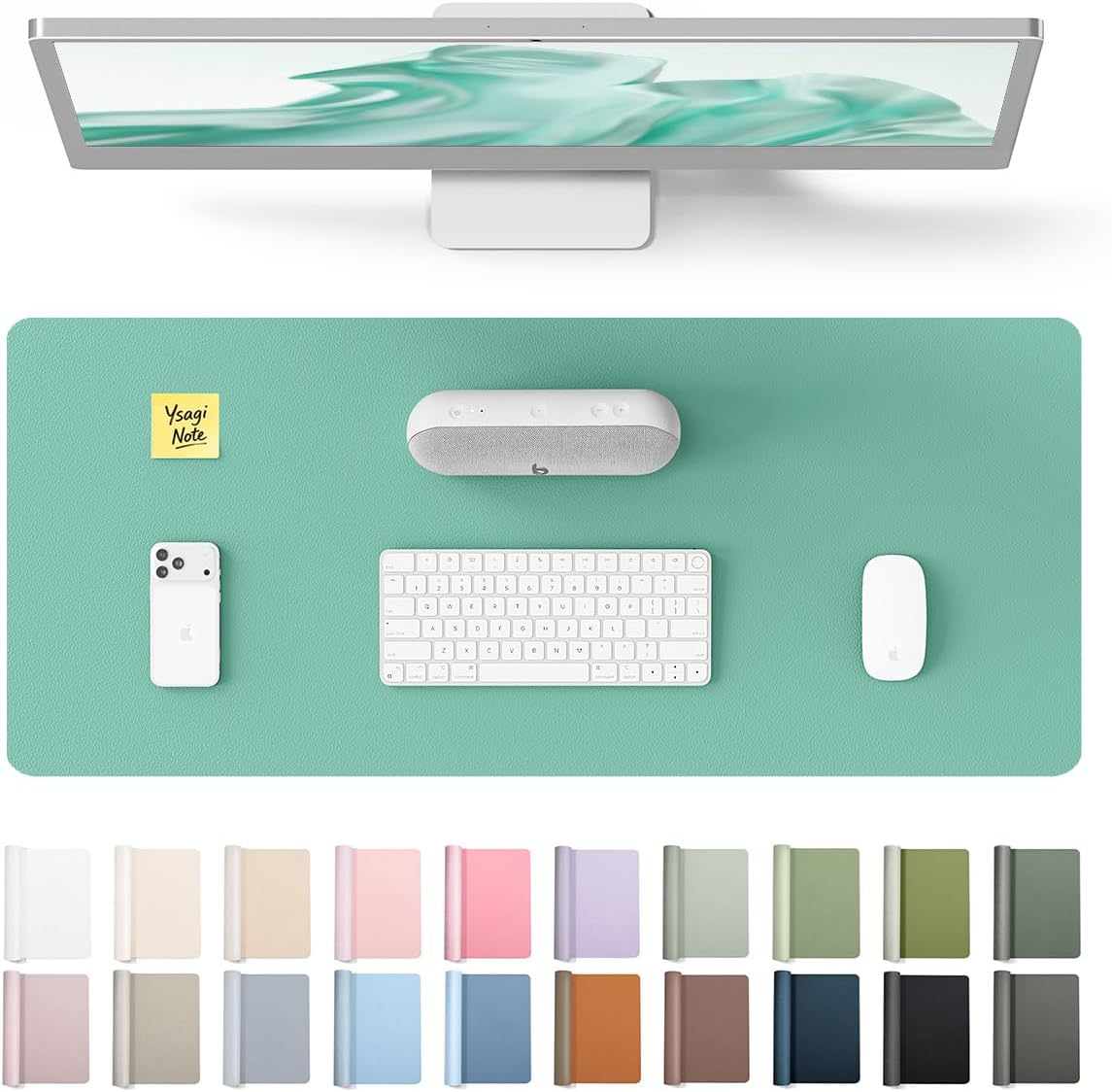 YSAGi Leather Desk Pad Protector, Office Desk Mat, Large Mouse Pad, Non-Slip PU Leather Desk Blotter, Waterproof Laptop Desk Writing Pad for Office and Home (23.6" x 13.8", Eggshell) - Colors A