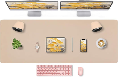 Bloss Leather Desk Pad and Keyboard Wrist Rest, Large Mouse Pad + Keyboard Pad+Mouse Wrist Support, Non-Slip Desk Mat Protector for Office, Home(31.5×15.7 Inches,Beige) - Colors A