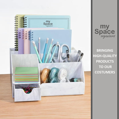 My Space Organizers Clear Acrylic Desk Oganizer, 9 Compartments, Office Supplies and Desk Accessories Organizer, Home Decor Desktop Organizer (Clear)