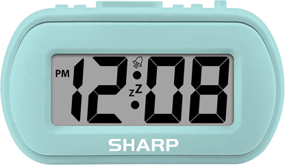 Sharp Digital Alarm Clock – Tactile Plastic Case with Soft Rubberized Finish - Battery Operated – Blue Backlight on Demand – Ascending Alarm – Easy to Use – Charcoal Black