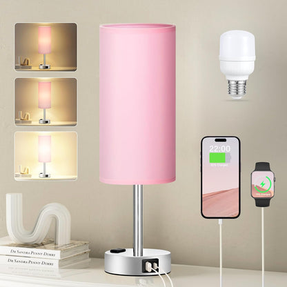 Fenmzee Bedside Table Lamp for Bedroom - Dimmable Touch, USB A+C, AC Outlet