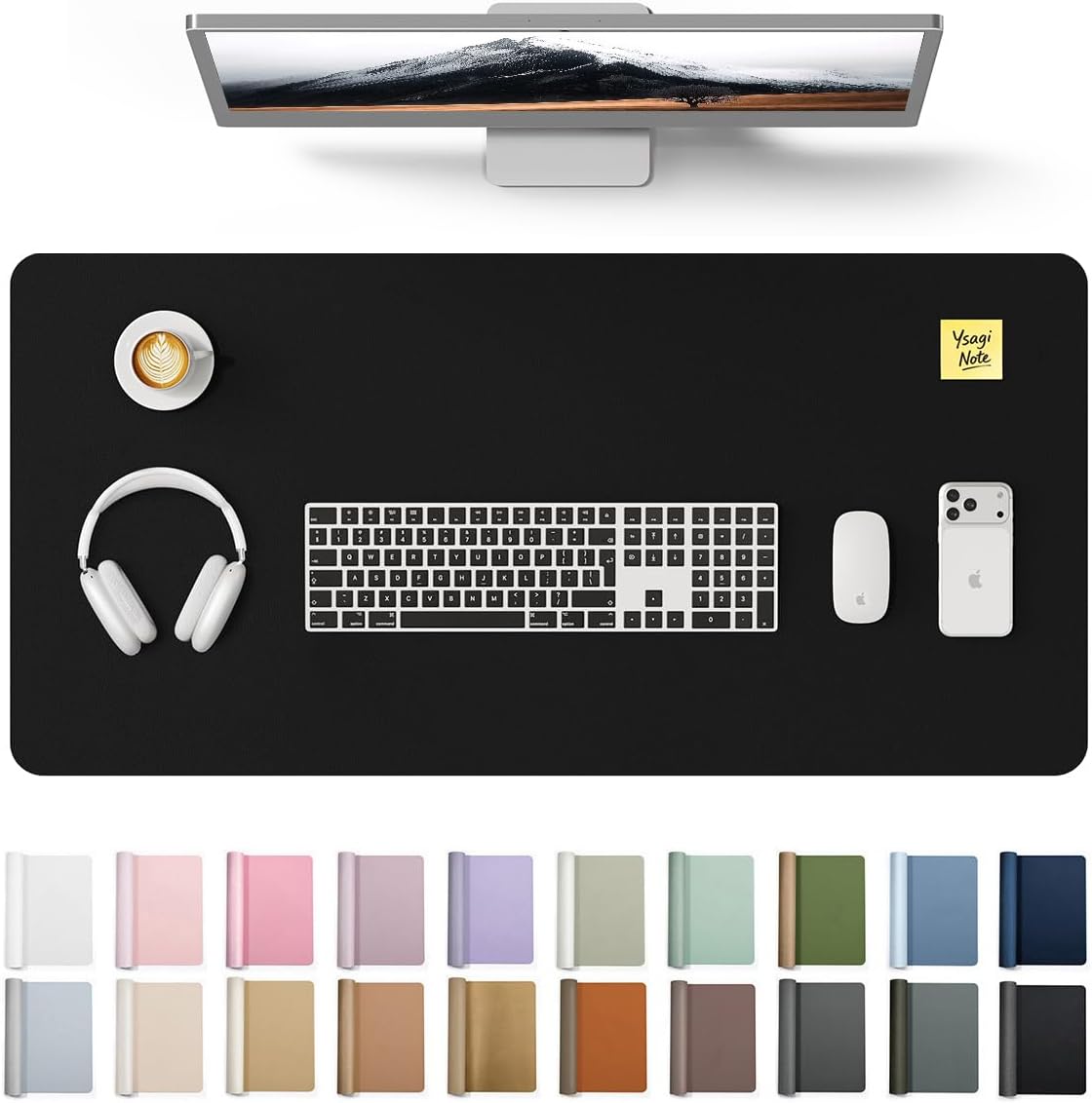 YSAGi Leather Desk Pad Protector, Large Mouse Pad, Non-Slip PU Leather Desk Blotter, Waterproof Writing Pad for Office and Home (31.5" x 15.8", Eggshell) - Colors B