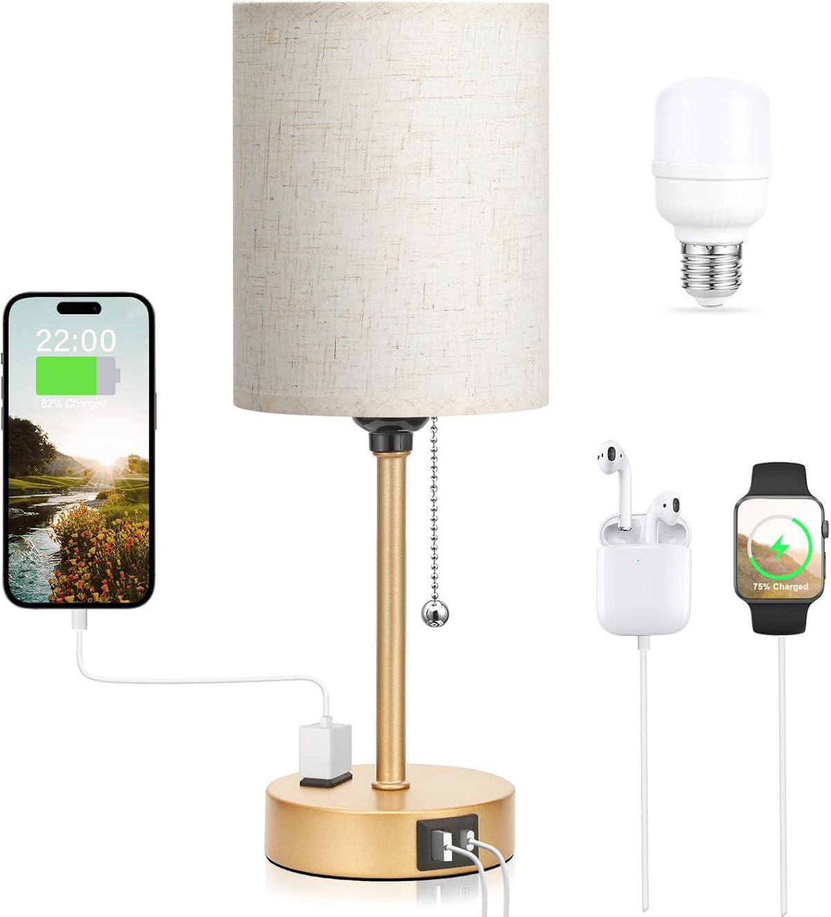Dicoool Bedside Table Lamp for Bedroom - Small Desk Lamp with USB Ports