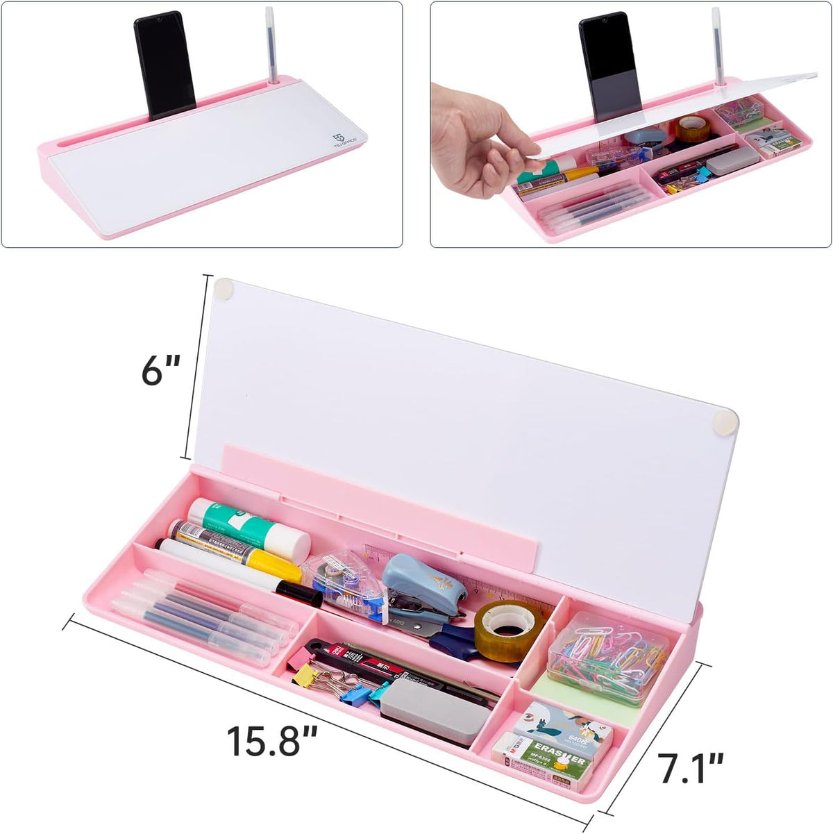 TSJ OFFICE Desktop Whiteboard Dry-Erase-Board - Computer Keyboard Stand White Board Surface Pad with Drawer, Desk Organizers with Accessories for Office, Home, School Supplies - Black