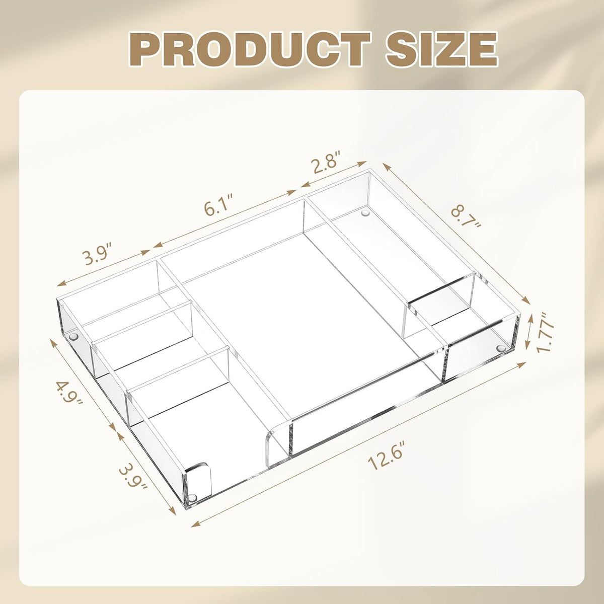 Clear Acrylic Drawer Organizer,6 Compartments,Large