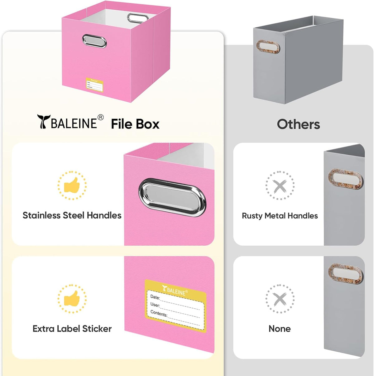 BALEINE File Organizer Box, Cardboard File Folder Organizer with Handle for Letter Size, Portable Collapsible Hanging Filing Box for Home Office Document Storage (2 Pack, Black)
