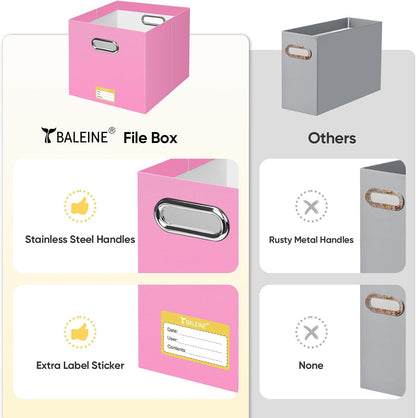 BALEINE File Organizer Box, Cardboard File Folder Organizer with Handle for Letter Size, Portable Collapsible Hanging Filing Box for Home Office Document Storage (2 Pack, Black)