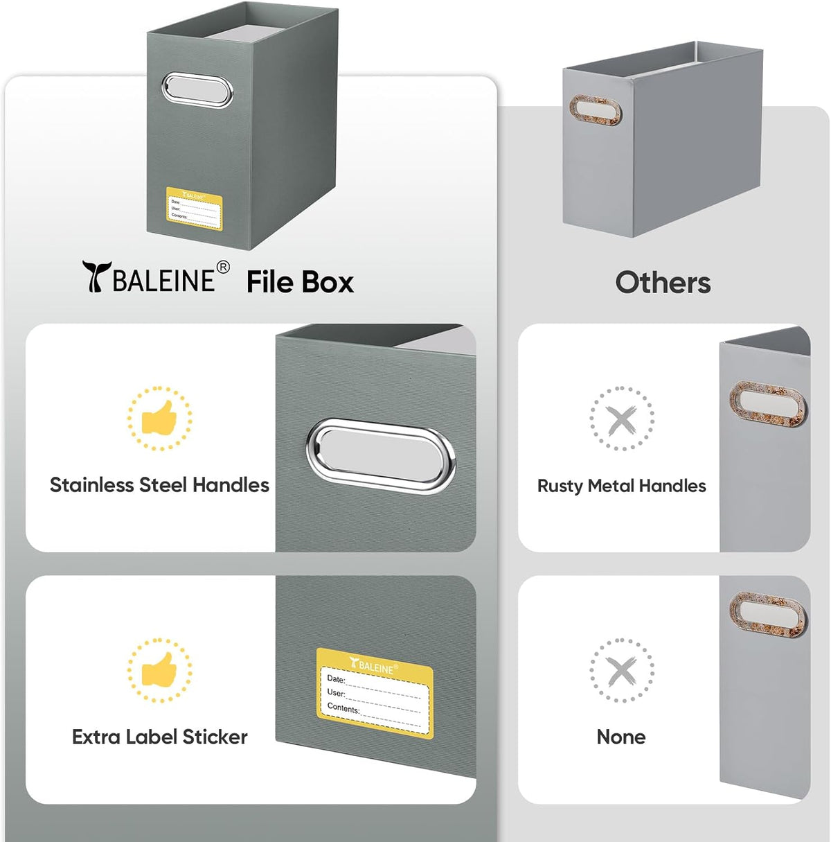 BALEINE File Organizer Box, Cardboard File Folder Organizer with Handle for Letter Size, Portable Collapsible Hanging Filing Box for Home Office Document Storage (2 Pack, Black)