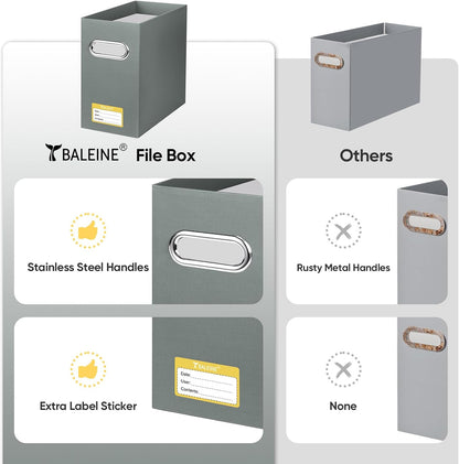 BALEINE File Organizer Box, Cardboard File Folder Organizer with Handle for Letter Size, Portable Collapsible Hanging Filing Box for Home Office Document Storage (2 Pack, Black)
