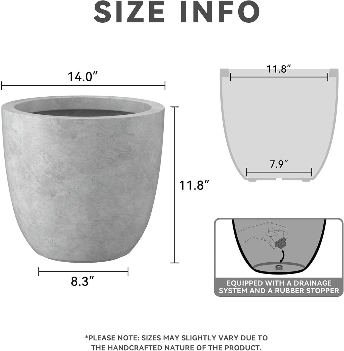 Kante 8.9" H x 10" W Small Concrete Planter, Compact Desktop Plant Pot with Drainage Hole & Rubber Plug – Lightweight Breathable Cement Container for Succulents, Cactus, Herbs, Indoor Outdoor, Gift