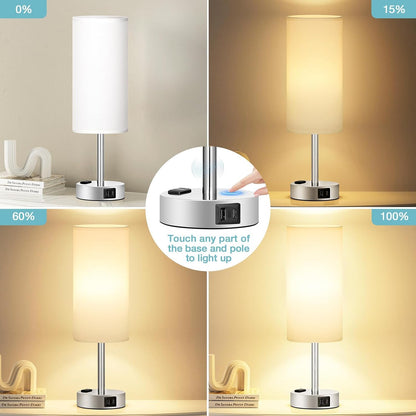 Fenmzee Bedside Table Lamp for Bedroom - Dimmable Touch, USB A+C, AC Outlet