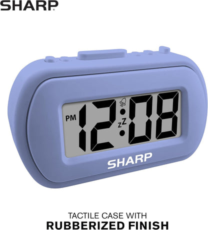 Sharp Digital Alarm Clock – Tactile Plastic Case with Soft Rubberized Finish - Battery Operated – Blue Backlight on Demand – Ascending Alarm – Easy to Use – Charcoal Black