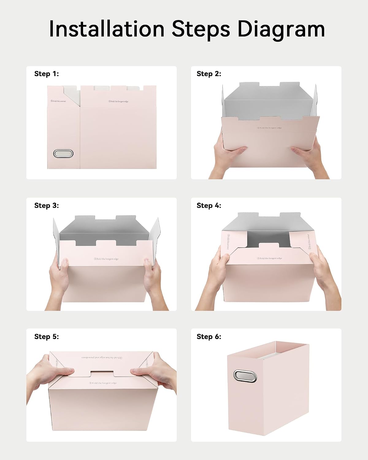 Oterri File Organizer Box, Portable Collapsible Cardboard File Folder Organizer with Handle for Letter Size Hanging Files, Document Storage Box for Home Office & Classroom (Pink)