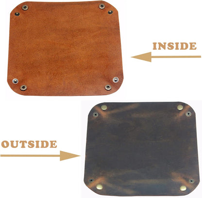 boshiho Valet Tray for Men, Leather Jewelry Catchall Key Phone Coin Box Change Caddy Bedside Storage Box (Crazy Horse Leather - Dark Brown)