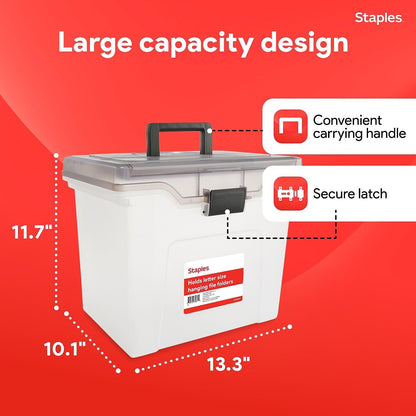 Hanging File Folder Box, Storage Bin Organizer, Snap Lid, Clear