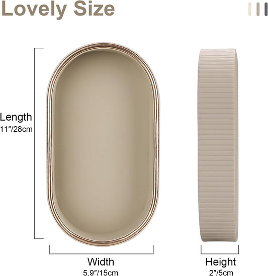 GORESE PU Leather Perfume Tray Nightstand Organizer, Small Oval Desk Tray Jewelry Trinket Trays Valet Organizer Key Bowl for Entryway Dresser Bathroom, Catchall Trays for Men Women, 11×5.9 in, Beige