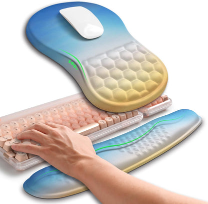 2in1 Combination, Wave Keyboard Wrist Rest and Ergonomic Curvature Mouse Pad Wrist Support for Relieve Wrist Pain, Filled with Soft Cushion Memory Foam, Black