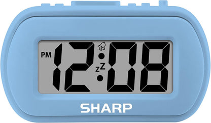 Sharp Digital Alarm Clock – Tactile Plastic Case with Soft Rubberized Finish - Battery Operated – Blue Backlight on Demand – Ascending Alarm – Easy to Use – Charcoal Black