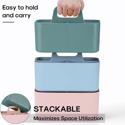 Multiuse Caddy Organizer with Handle, Portable Divided Plastic Tote Bin - Art Craft, Stationary Pen Marker Crayons, Makeup Hair Supplies Storage - Bathroom, Classroom, Dorm, Office, Desk Holder -Black