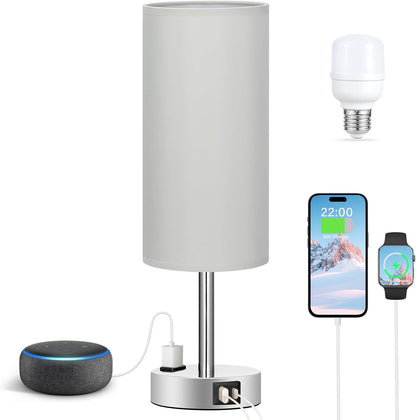 Fenmzee Bedside Table Lamp for Bedroom - Dimmable Touch, USB A+C, AC Outlet