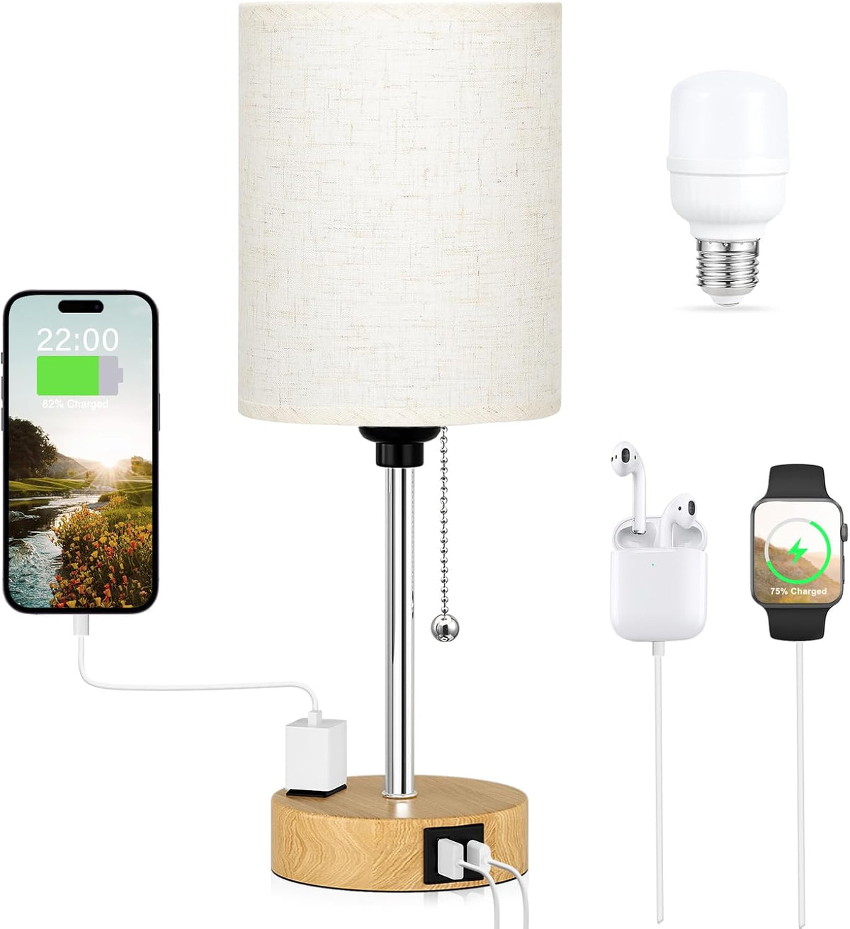 Dicoool Bedside Table Lamp for Bedroom - Small Desk Lamp with USB Ports