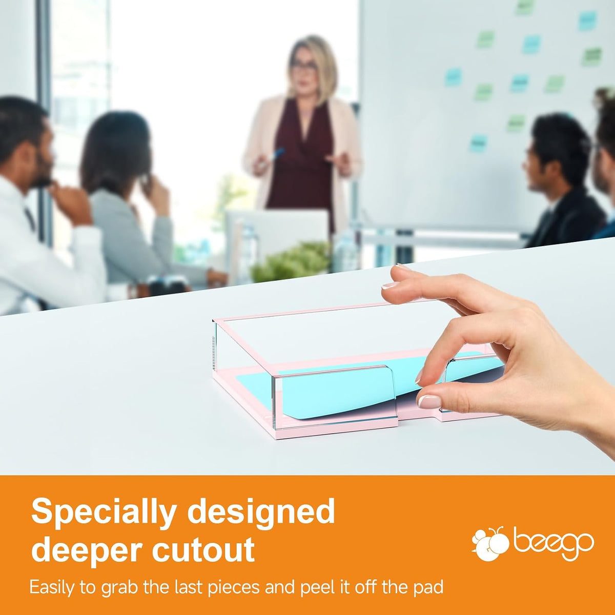 BEEGO Sticky Note Organizer - 4x6 in Crystal Clear Acrylic Notepad Holder & Dispenser for Dorm Room Office Desk Organization