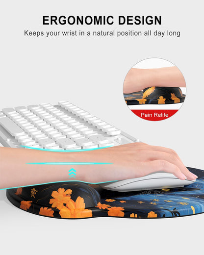 Ergonomic Mouse Pad with Wrist Rest, Comfortable Silicone Non-Slip Computer Pain Relief Gel Mouse Mat with Wrist Support for Gaming, Work, Office, Women & Men, Cute Pattern, Beige