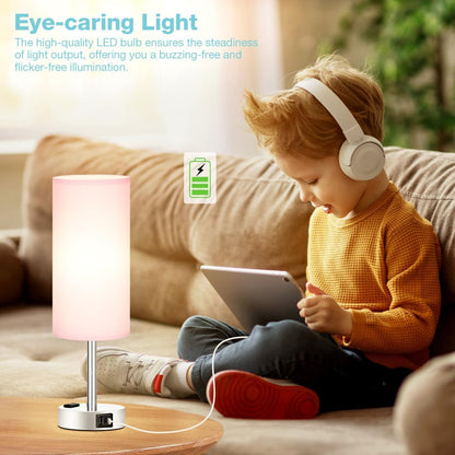 Fenmzee Bedside Table Lamp for Bedroom - Dimmable Touch, USB A+C, AC Outlet