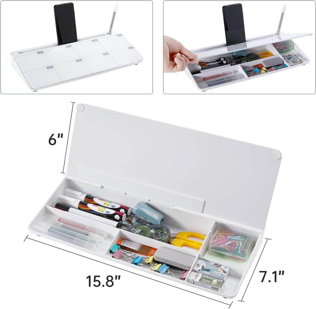 TSJ OFFICE Desktop Whiteboard Dry-Erase-Board - Computer Keyboard Stand White Board Surface Pad with Drawer, Desk Organizers with Accessories for Office, Home, School Supplies - Black