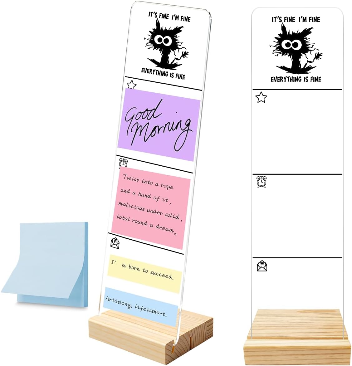 Monitor Memo Board with Removable Wooden Base Acrylic Portable Sticky Note Holder, It is Okay to Acrylic Message Board Sign, Office Desk Desk Set Sticky Notes 100 Sheets
