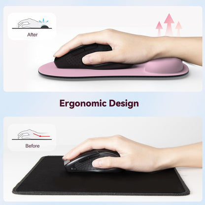 TECKNET Mouse Pad with Wrist Support, Ergonomic Gaming Mouse Pad Pain Relief, Portable Comfortable Mousepad for Computer, Laptop, Office, Home Non-Slip Base, Waterproof Surface - Black
