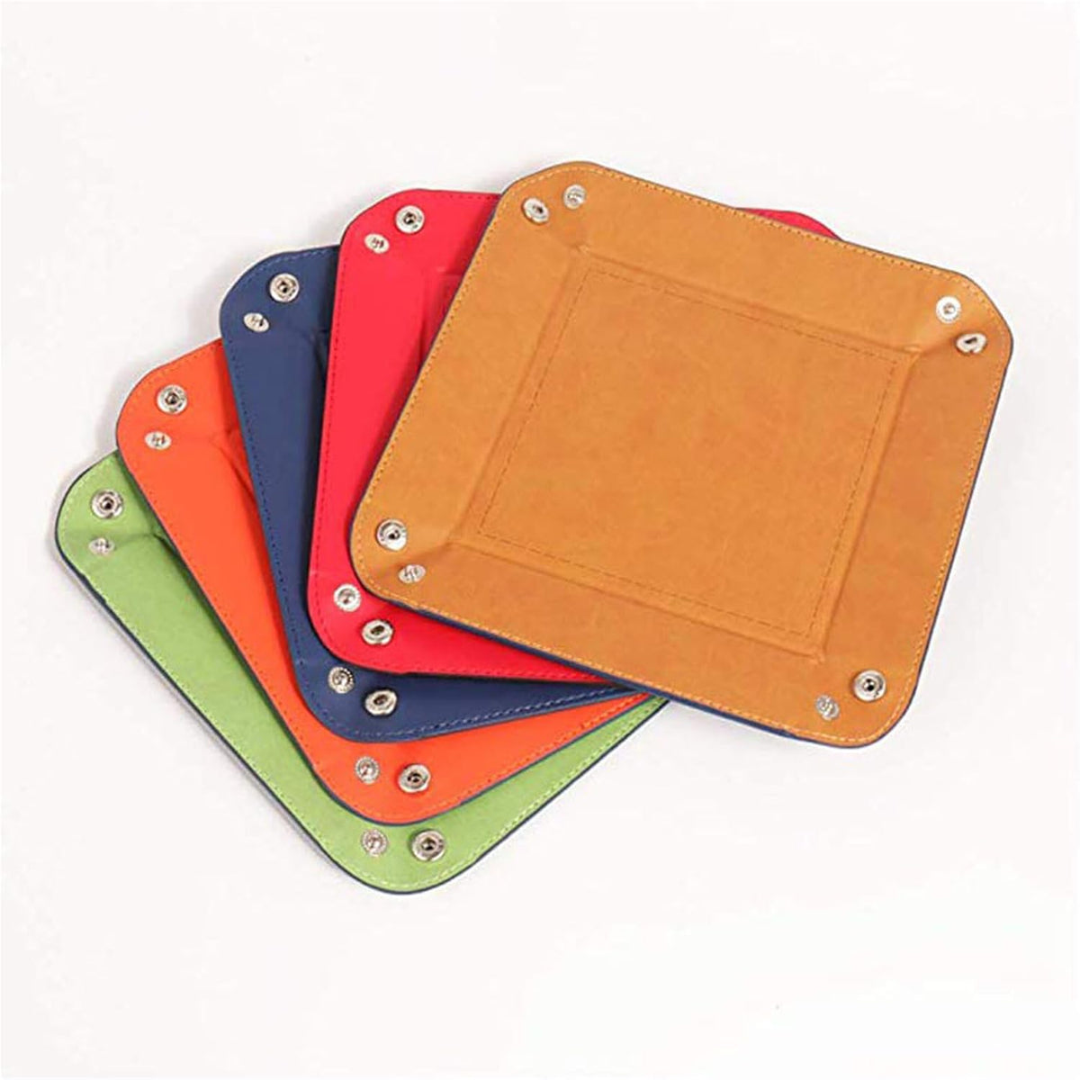 Valet Tray Desktop Storage Organizer – Vegan Leather Catchall Bedside Vanity Tray Nightstand Caddy Holder for Remote Controller, Watch, Keys, Phone, Wallet, Coin, Jewelry (Orange/Black)
